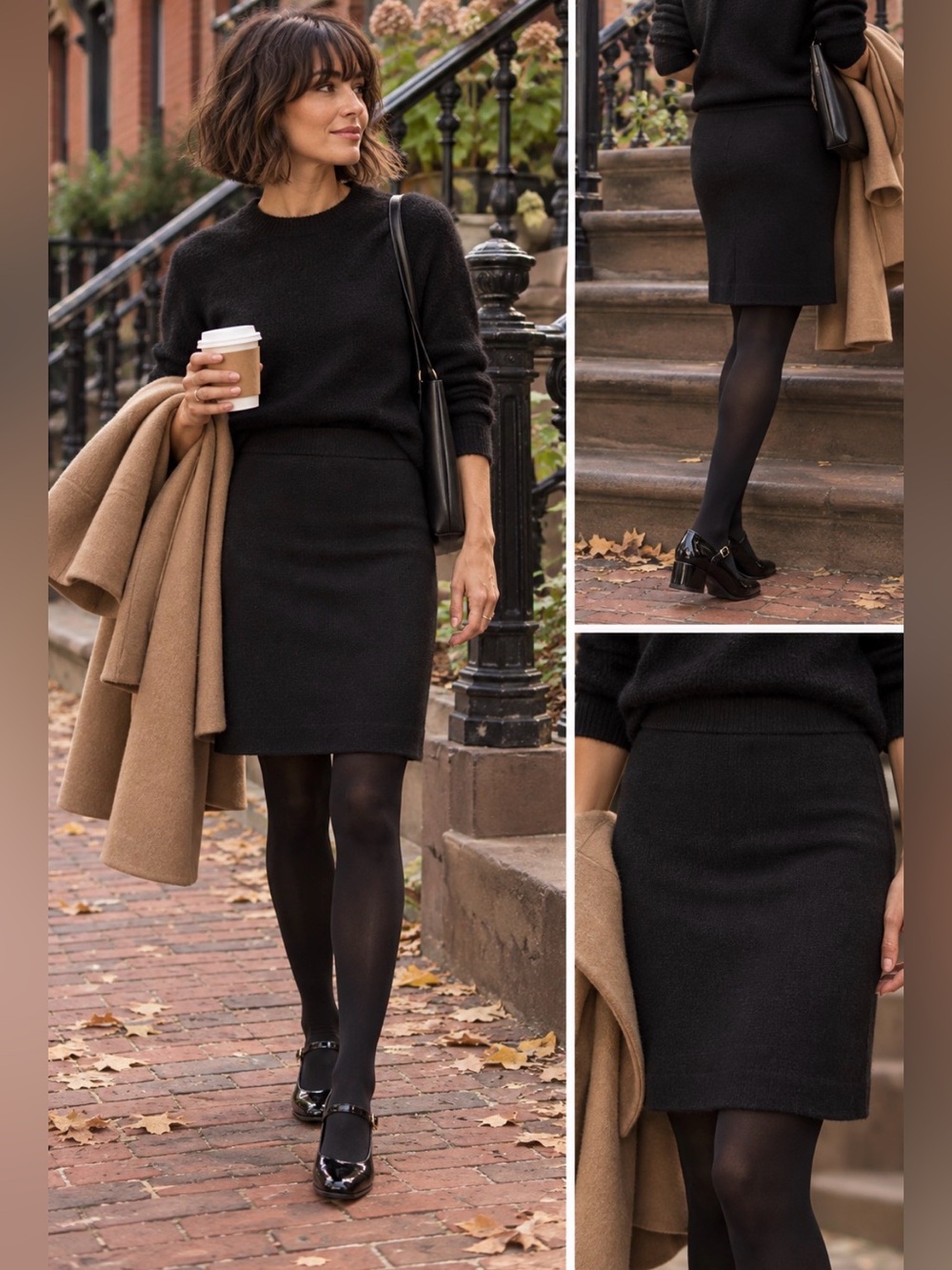 Margaret O’Leary 100% Wool Black Knit Pencil Skirt Minimalist academia 90’s  L